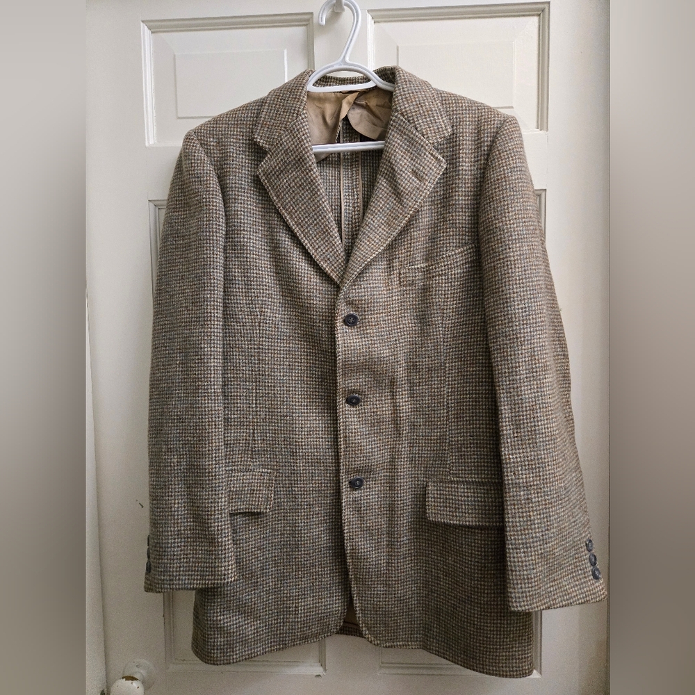 Vintage Harris Tweed Blazer Sport Coat Men’s 100% Wool Houndstooth Check